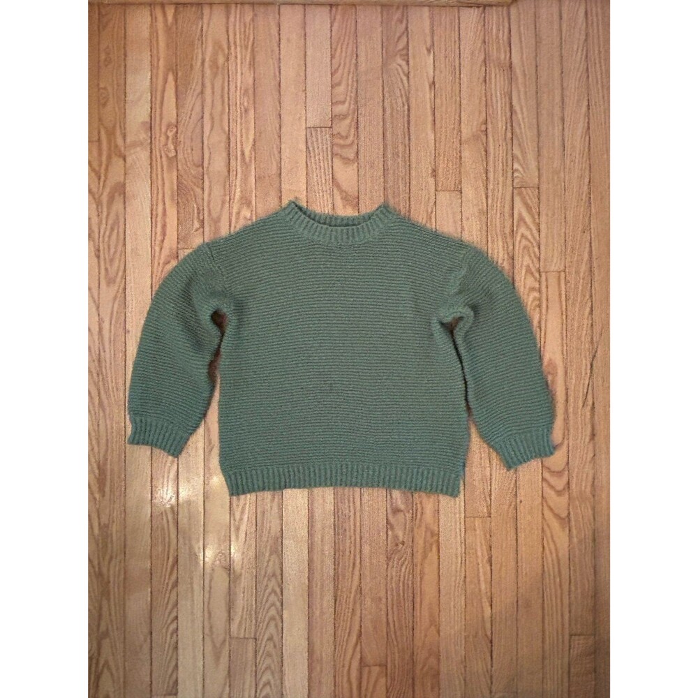 Womens green crewneck knit sweater thick heavy ribbed long sleeve fall autumn